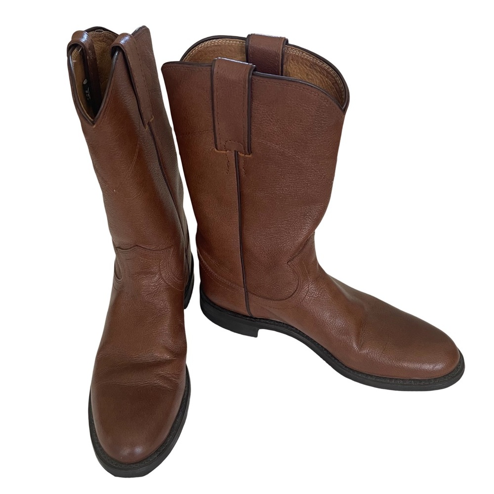 JUSTIN Brown Leather Roper Western Cowboy Boots 3714. Size 5.5